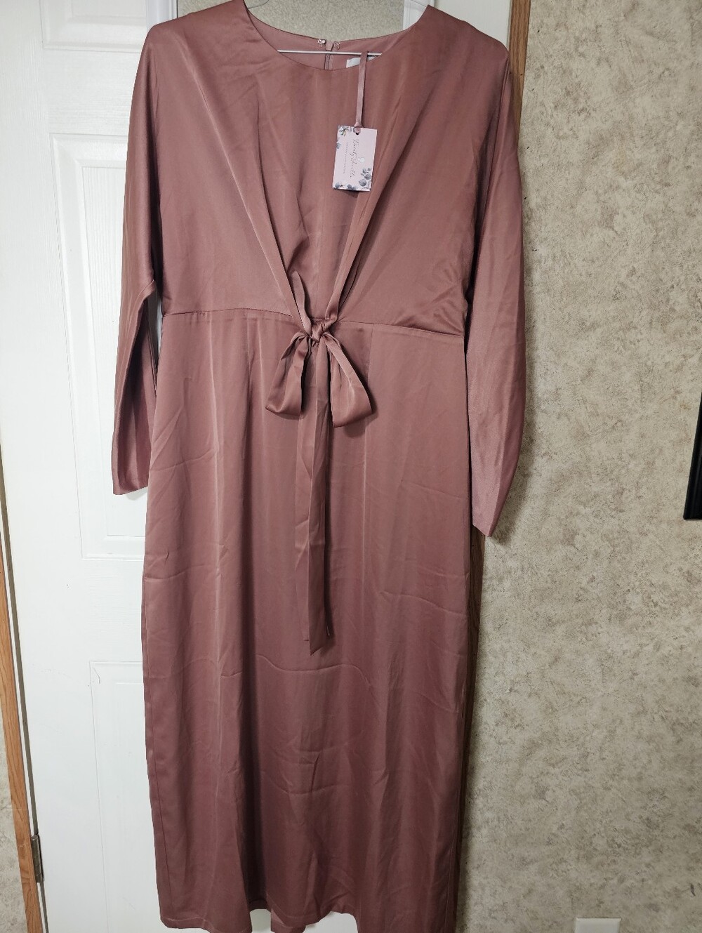 Dainty Jewells Long Sleeve Tie-Waist Maxi Dress in Dusty Rose